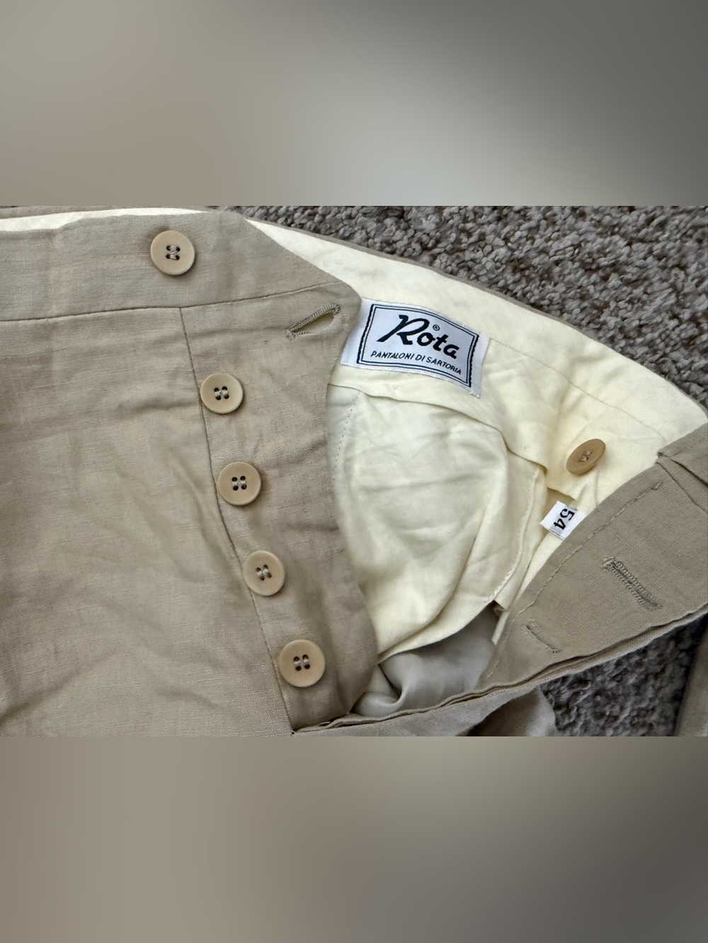Rota Pantaloni di Sartoria Linen Trousers EU 54 (US 38) Made in Italy Beige